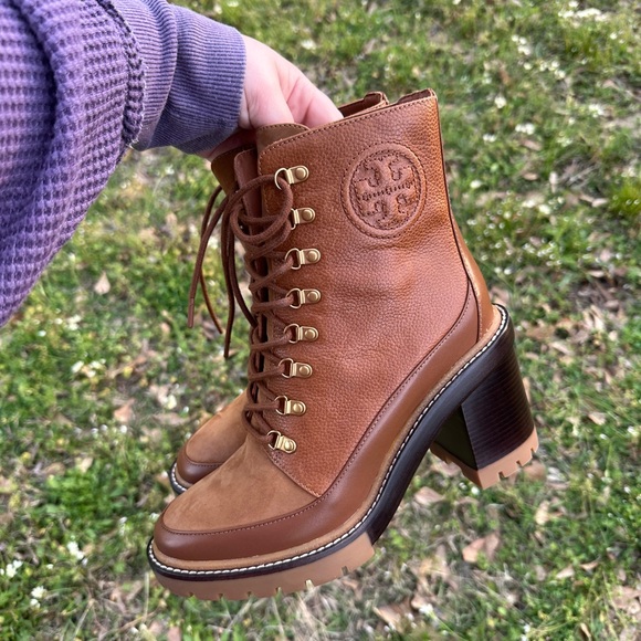 TORY BURCH MILLER LUG SOLE BOOTIE 95MM in TOASTED CARAMEL Size